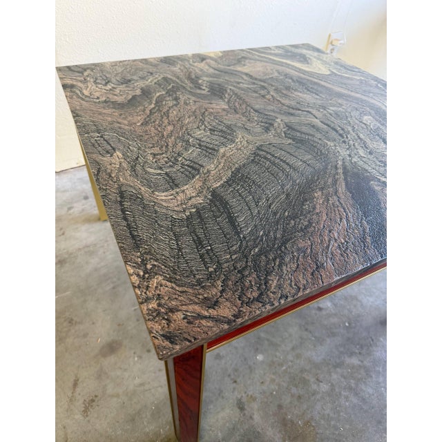 Wood Vintage Danish Stone Top Coffee Table – Rosewood & Brass Mid Century Modern Table For Sale - Image 7 of 8