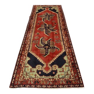 Karajeh Runner 4’8” X 11’5” Red Wool Vintage Tribal Hand-Knotted Oriental Rug For Sale