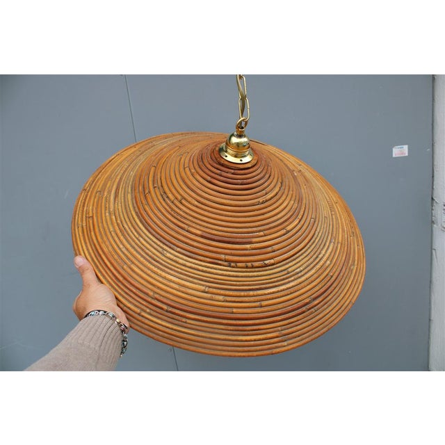 Conical Ceiling Light in Baboo and Brass, Italy, 1950 For Sale - Image 9 of 11