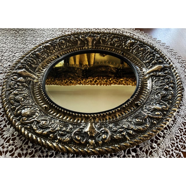 French-Style Round Mirror with Brass Frame, 1970s For Sale - Image 12 of 18