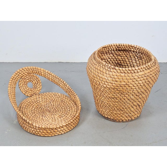 Vintage Straw and Wicker Stool with Storage Basket, 1960s For Sale - Image 6 of 12