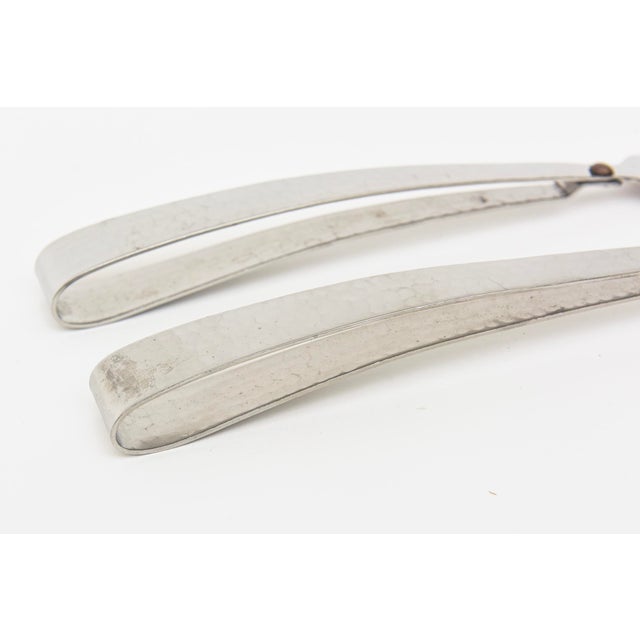 1990s 1990s Hand Hammered Silver Plated Looped Serving Pieces or Salad Servers With Brass Dot For Sale - Image 5 of 11