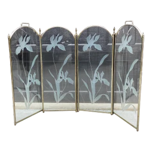 1980s Art Deco Boho Glass Fireplace Screen