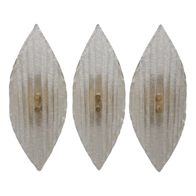 Murano Glass Wall Lamps in Glass and Brass, Italy, 1970s, Set of 3 For Sale