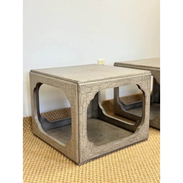 Gray Michael Taylor for Baker Far East Chinoiserie Two Tier Grey Low Side Tables – a Pair For Sale - Image 8 of 10
