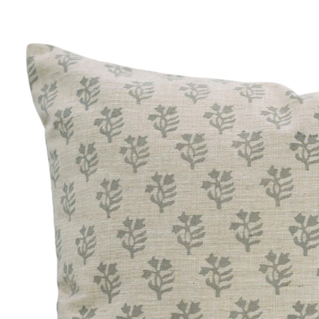 Handcrafted Block Print Throw Pillow Cover 16x16 Inch Home Décor Linen Blend- Pudina For Sale - Image 4 of 4