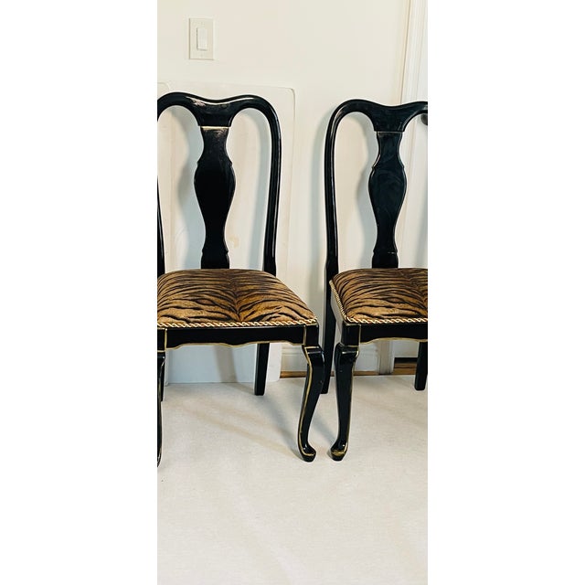 Mid 20th Century 4 Ebonised Queen Ann Style Dining Chairs With TapestryUpholstery For Sale - Image 4 of 11
