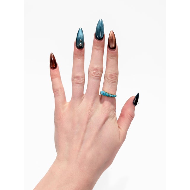 Late 20th Century Vintage Modernist 14k Gold & Turquoise Cabochon Cocktail Ring For Sale - Image 5 of 14