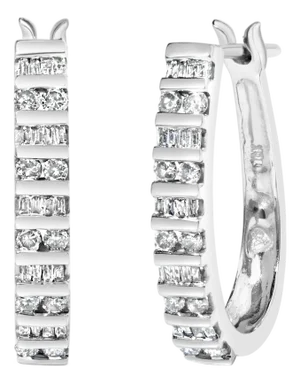 10K White Gold 1.0 Cttw Alternating Diamond "U" Hoop Earrings (I-J Color, I2-I3 Clarity)