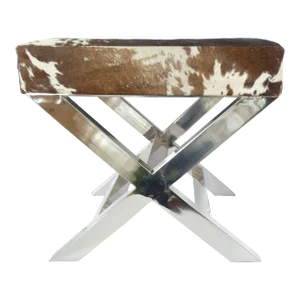 Steel and Cowhide Footstool