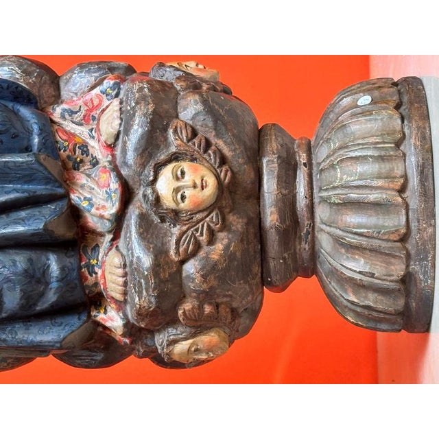 Spanish Virgin and Child in Polychrome Wood on Cloud with Cherubs For Sale - Image 11 of 12