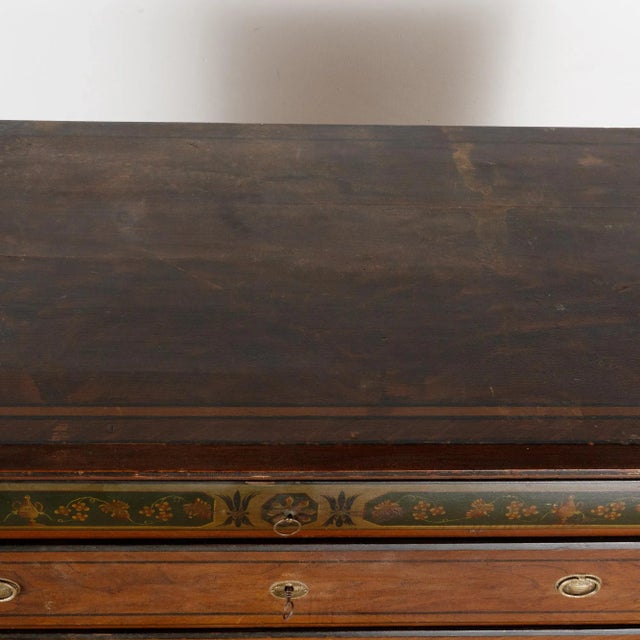 Mid 19th Century Tall Original Painted Pine Chest of Five Drawers, Dated 1850 For Sale - Image 5 of 12