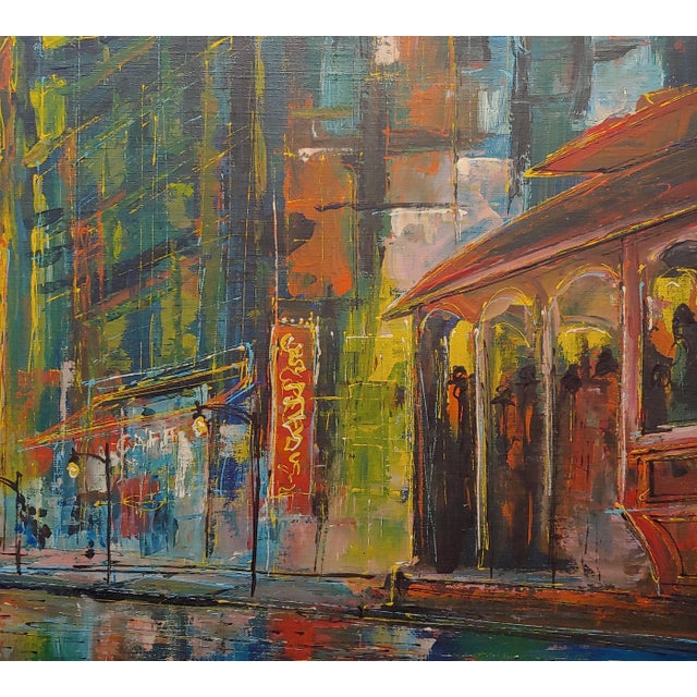 1960s Downtown San Francisco Busy Streets at Night -Oil Painting For Sale In Los Angeles - Image 6 of 12