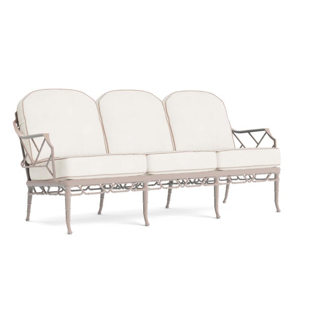 Brown Jordan Calcutta Sofa in Blush with Sea Salt and Dusty Pink Welt Cushions For Sale