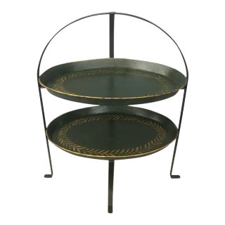 1990s Dark Green & Gold Tole Two-Tier Tray For Sale
