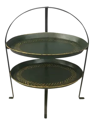 1990s Dark Green & Gold Tole Two-Tier Tray