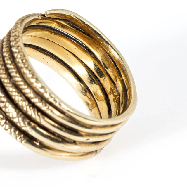 Metal Vintage Snake Ring 18k Yellow Gold 5 Coils Sz 6 Band Serpent Jewelry For Sale - Image 7 of 7
