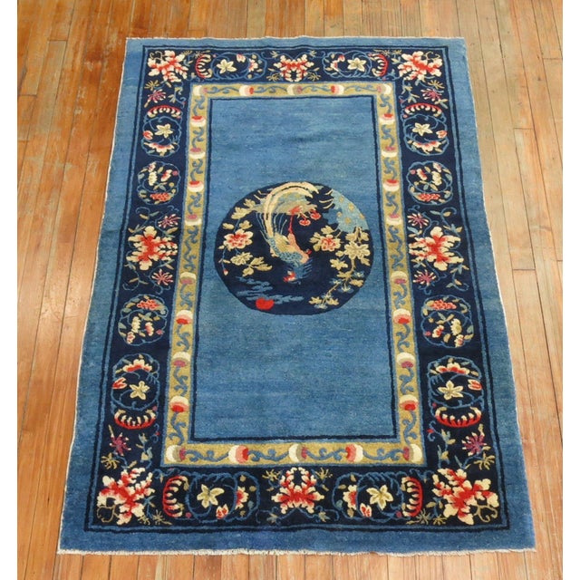 Sky Blue Traditional Chinese Peking Scatter Rug For Sale In New York - Image 6 of 6