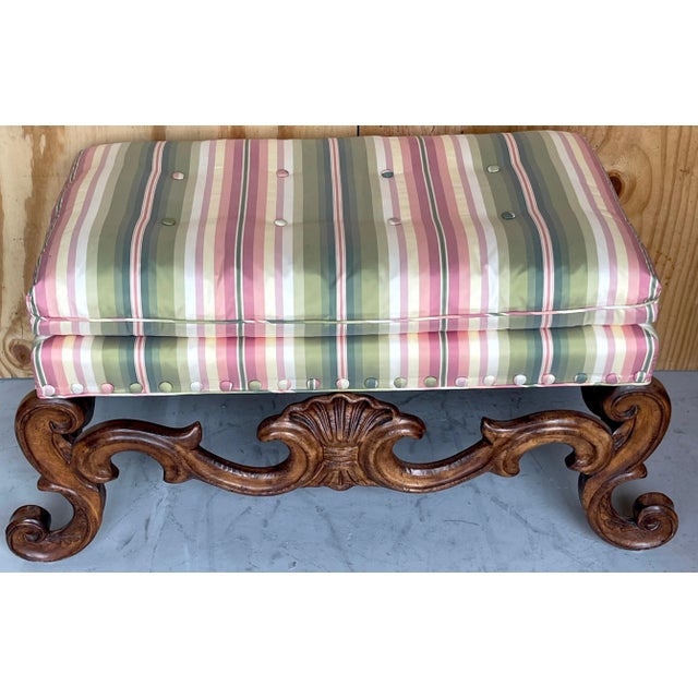 Carved Walnut Neoclassical Shell Carved Benches, By Baker - a Pair For Sale In Greensboro - Image 6 of 11