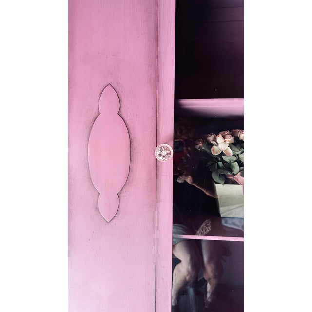 Wood Vintage Romantic Petite Hutch From the 1930s Custom Painted a Beautiful Dusty Pink For Sale - Image 7 of 11
