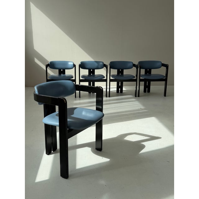 Blue Pamplona Dining Chairs and Table in Petrol Leather by Augusto Savini for Pozzi, Italy, 1970, Set of 7 For Sale - Image 8 of 18
