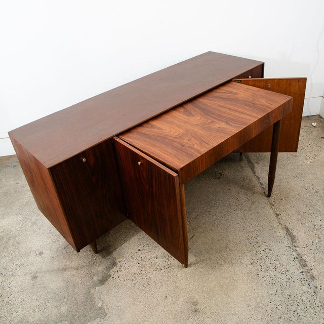 1960s Mid Century Modern Credenza Cabinet Dining Table Dillingham Walnut Extension, Attributed For Sale - Image 9 of 12