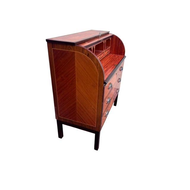 Swedish Roll-Top Secretary Desk Bookmatched Teak & Rosewood Attributed to Egon Ostergaard For Sale - Image 14 of 18