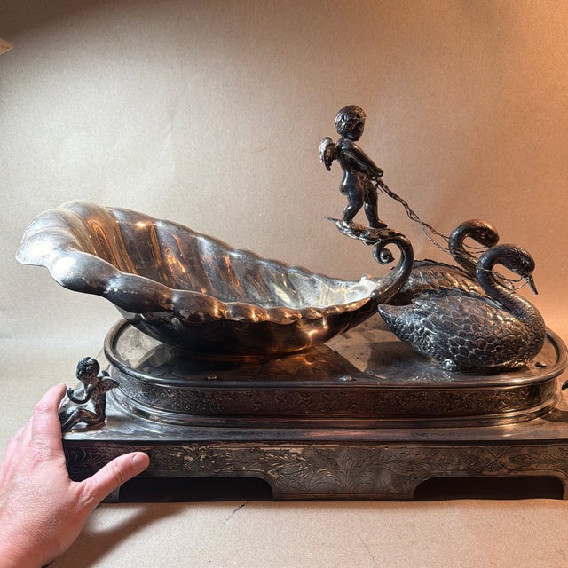 Metal 1875 the Barge of Venus Electroplate Centerpiece by Middletown Silver Plate Co. For Sale - Image 7 of 12