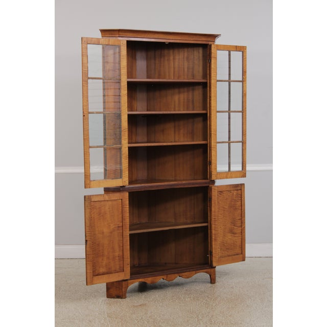 American Early 17th C. Tiger Maple Corner China Cabinet For Sale - Image 4 of 14