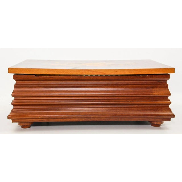 Jewelry Wooden Music Box Made in Italy with Flowers Inlaid Burl Wood Top. Handmade elegant inlaid floral pattern that...