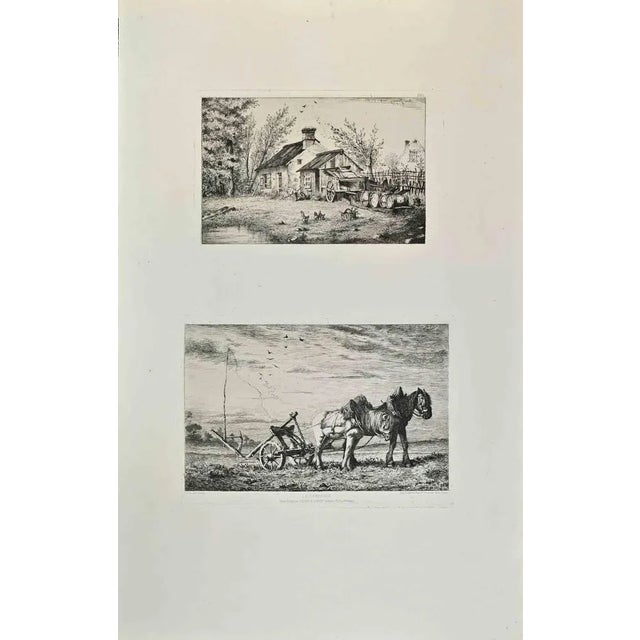 La Champagne is an artwork realized by Charles Jaque in the 1870s. Etching. Good conditions. Realized for the "Société des...