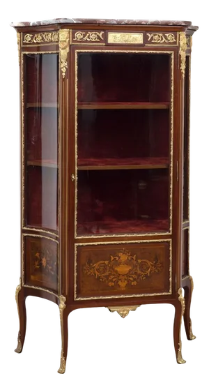 Napoleon III French Mahogany Showcase with Gold Bronze Inlay