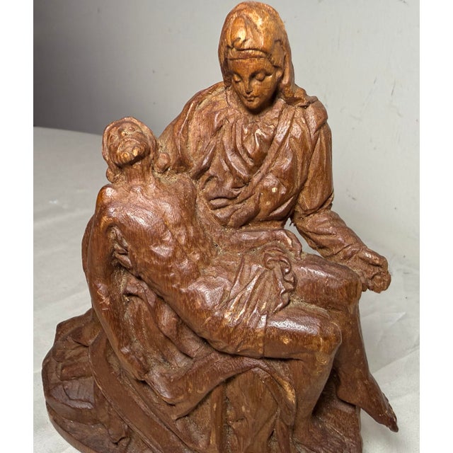 Antique Hand Carved Wood Folk Art Religious Jesus Christ Sculpture Pieta Statue For Sale - Image 10 of 13