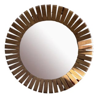 Teak Segmented Circular Mirror For Sale