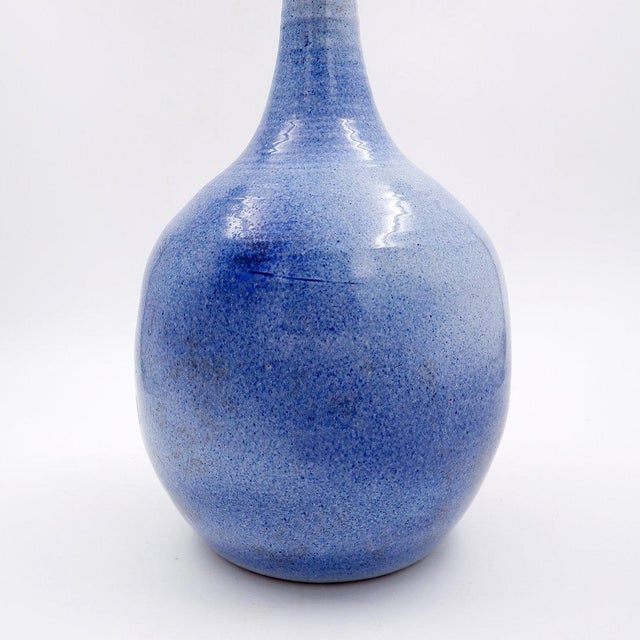 Large Vintage Long-Necked Vase in Blue Glazed Terracotta For Sale - Image 3 of 12