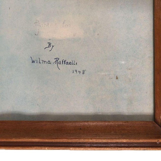"Lady on Ottoman" Wood Framed Pinup Painting by Wilma Raffaelli, 1948. For Sale - Image 4 of 4