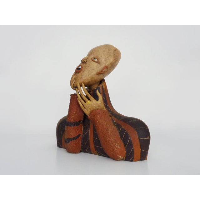Art Deco Commedia Dell'Arte Bust in Polychrome Terracotta For Sale - Image 6 of 11