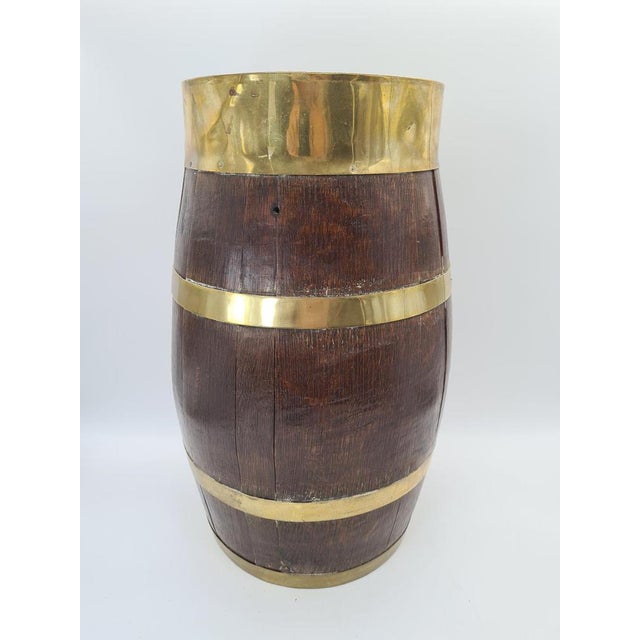Decorative Wooden Barrel-Shaped Stand with Brass Hardware, 1970s For Sale - Image 4 of 12