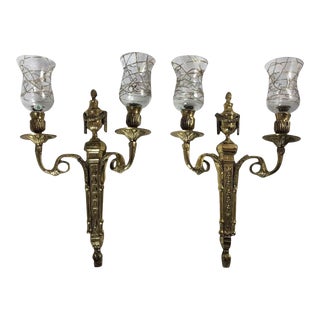 Vintage Early 20th Century French Empire Brass and Crystal Sconces - a Pair For Sale