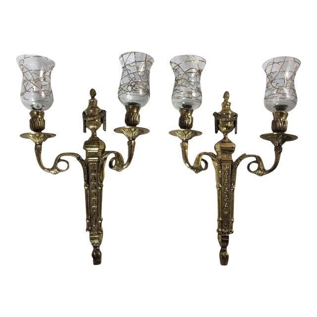 Vintage Early 20th Century French Empire Brass and Crystal Sconces - a Pair For Sale