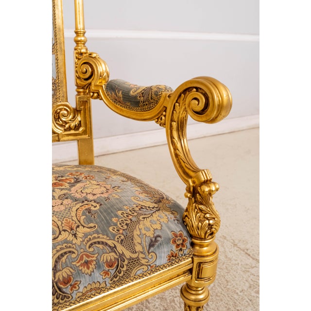 Set of 14 French Louis XIV Style Gold Gilt Carved Throne Dining Chairs For Sale - Image 14 of 18