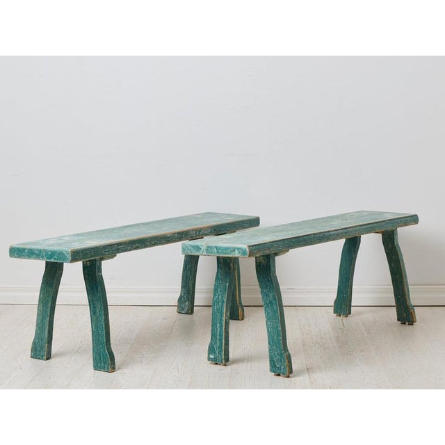 Antique Folk Art Pine Benches with Rococo Style Legs, 1860, Set of 2 For Sale - Image 3 of 10