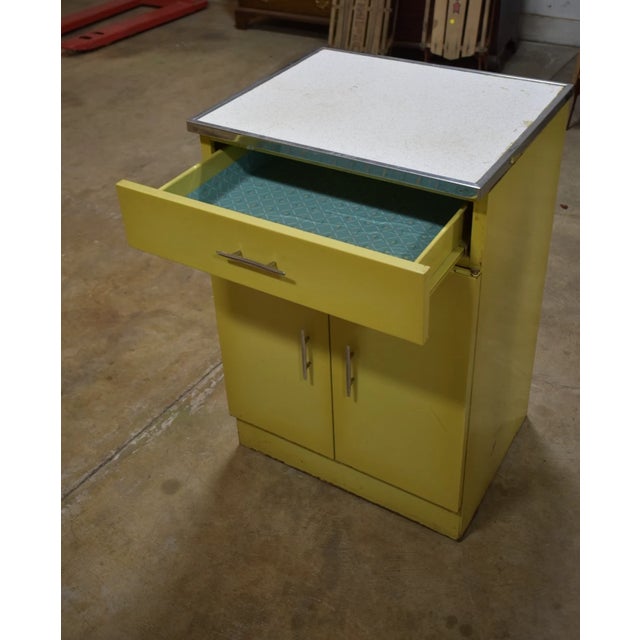 Vintage 1950s Yellow Metal Kitchen Cabinet w/ Formica Top 36"H Mid-Century Item Description: Add a pop of retro charm to...