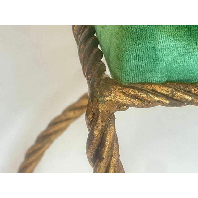 1950s Italian Hollywood Regency Rope & Tassel Gilt Metal Stool For Sale - Image 12 of 17
