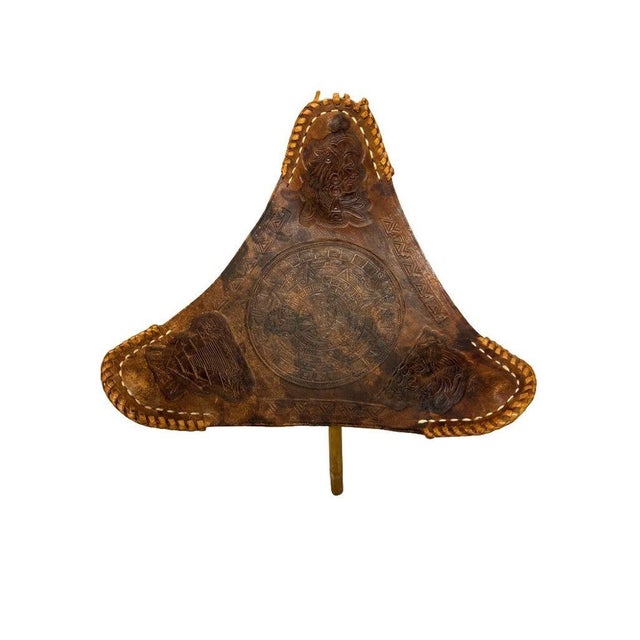 1960s Vintage 1960s Mexican Brown Leather Tripod Folding Stool For Sale - Image 5 of 8