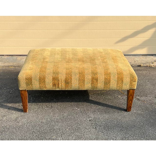 George Smith Standard Ottoman in “Malabar” Fabric by Colefax and Fowler on Tapered Legs With Nailhead Detail trim.