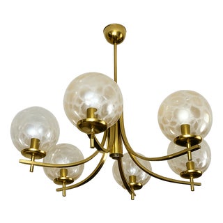 Vintage Chandelier in Brass, Aluminium and Glass, 1970s For Sale