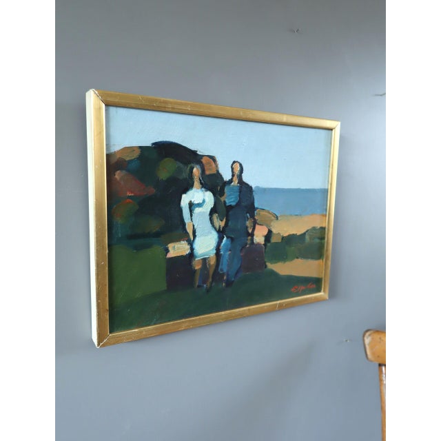 Mid-Century Modern 'Seaside Bench' Mini Abstract Figurative Landscape Oil Painting by Swedish Artist Eric Elfvén (1921–2008), Framed For Sale - Image 4 of 10