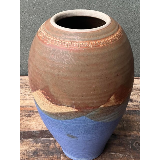 Ceramic Vintage Original Studio Pottery Layered Glaze Vase For Sale - Image 7 of 12