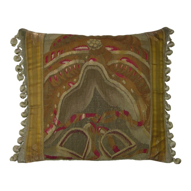 17th Century Antique Brussels Tapestry Pillow For Sale